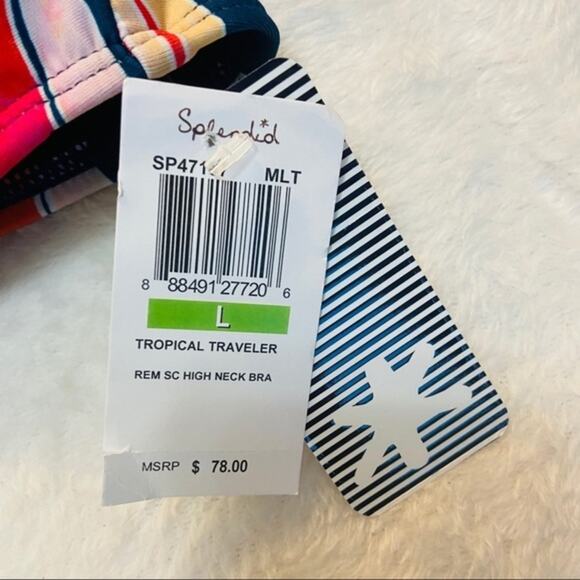 Splendid Tropical Navy High Neck Bikini Top NWT - Picture 8 of 11